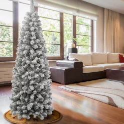 New National Tree Company 6 ft. Acacia Pencil Slim Flocked Tree