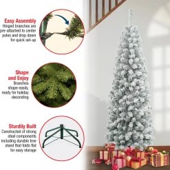 New National Tree Company 6 ft. Acacia Pencil Slim Flocked Tree