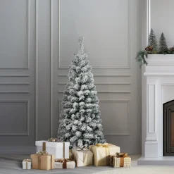 Online National Tree Company 4.5 ft. Acacia Pencil Slim Flocked Tree