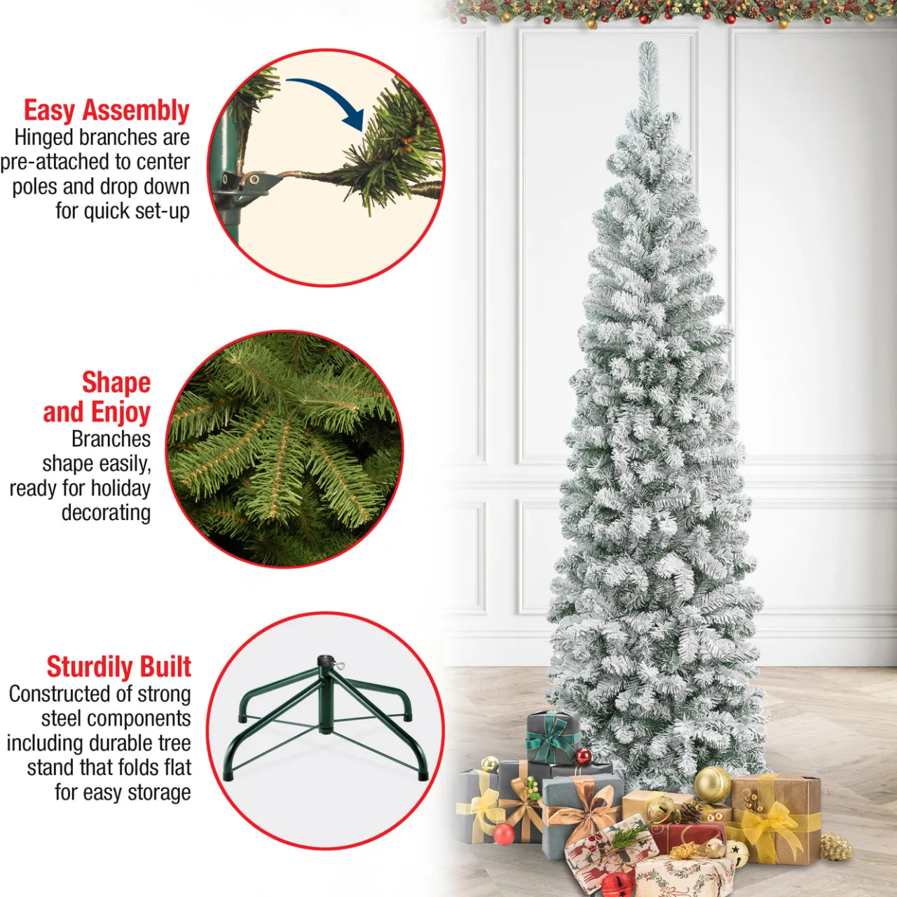 National Tree Company 7.5 ft. Acacia Pencil Slim Flocked Tree