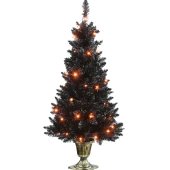 National Tree Company 4 ft. Black Entrance Tree with String of Orange Lights