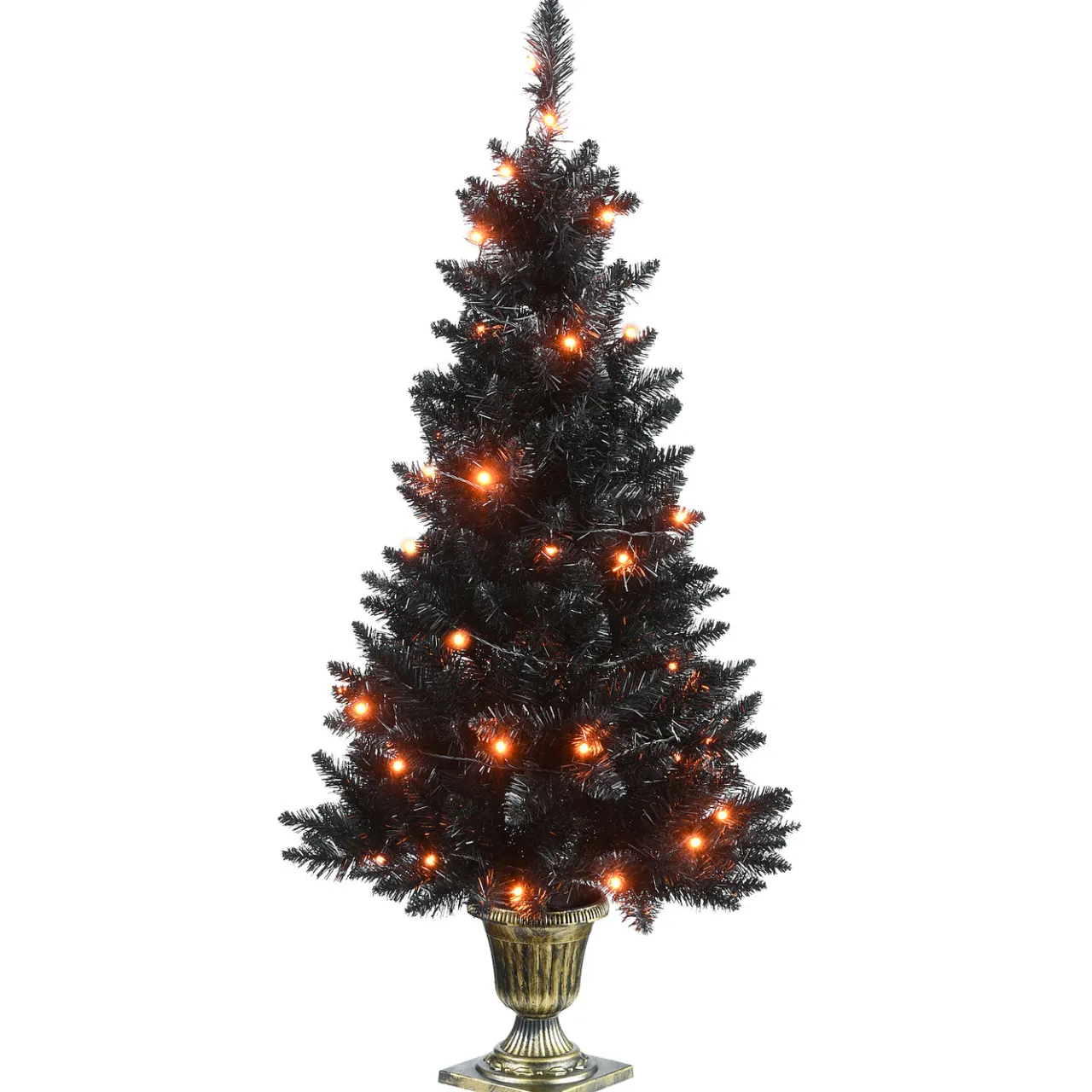 National Tree Company 4 ft. Black Entrance Tree with String of Orange Lights