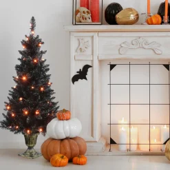 National Tree Company 4 ft. Black Entrance Tree with String of Orange Lights