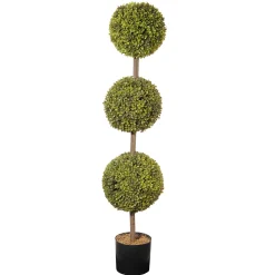 New National Tree Company 4 ft. Boxwood Three Ball Potted Topiary in a Black Pot Base
