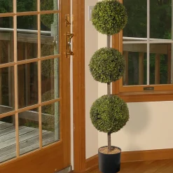 New National Tree Company 4 ft. Boxwood Three Ball Potted Topiary in a Black Pot Base