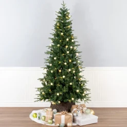 New National Tree Company 7 ft. Duxbury Slim Tree with Dual Color LED Lights