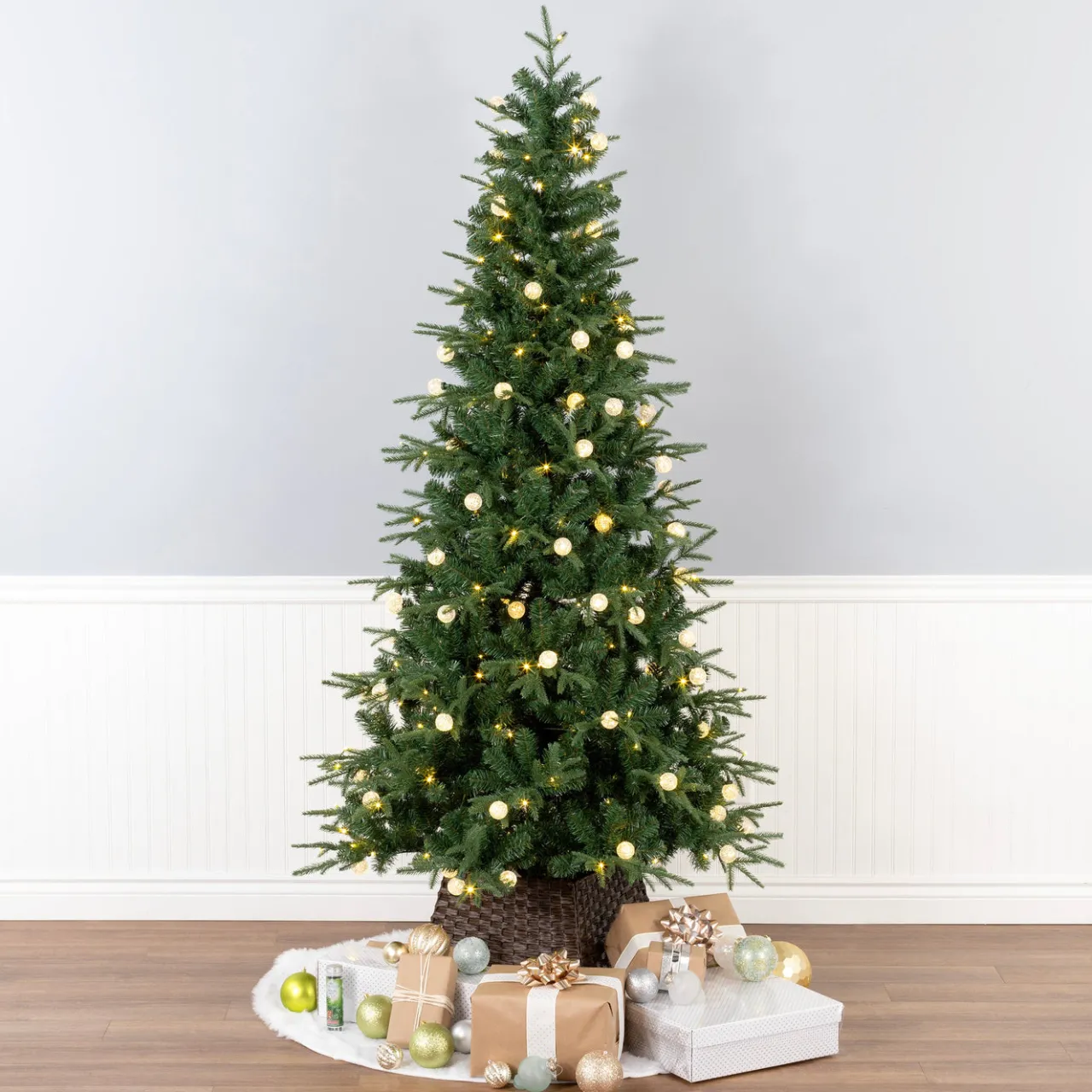 New National Tree Company 7 ft. Duxbury Slim Tree with Dual Color LED Lights