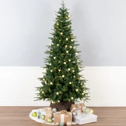 New National Tree Company 7 ft. Duxbury Slim Tree with Dual Color LED Lights