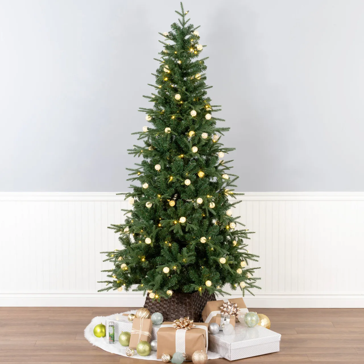 New National Tree Company 7 ft. Duxbury Slim Tree with Dual Color LED Lights