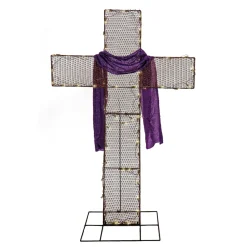 Online National Tree Company 5 ft. Easter 2D Glitter Mesh Cross Decoration with LED Lights