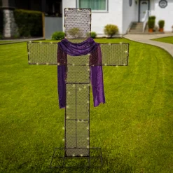 Online National Tree Company 5 ft. Easter 2D Glitter Mesh Cross Decoration with LED Lights