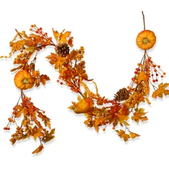 Outlet National Tree Company 6 ft. Fall Garland with Pumpkins, Pinecones, Berry Clusters, Maple Leaves