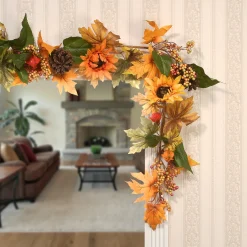 New National Tree Company 6 ft. Fall Garland with Sunflowers, Pinecones, Berry Clusters, Maple Leaves