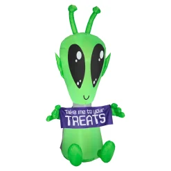 New National Tree Company 7 ft. Halloween Alien with Sign Inflatable Decoration with LED Lights