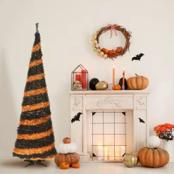 Outlet National Tree Company 7.5 ft. Halloween Black and Orange Tinsel Tree