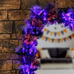 Sale National Tree Company 9 ft. Halloween Black Fiber Optic Garland with Purple and Orange Lights
