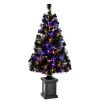 Hot National Tree Company 4 ft. Halloween Pre Lit Black Tree Decoration with Fiber Optic, LED Lights