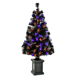 Hot National Tree Company 4 ft. Halloween Pre Lit Black Tree Decoration with Fiber Optic, LED Lights