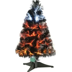 Online National Tree Company 3 ft. Halloween Pre Lit Black Tree Decoration with Fiber Optic, Candy Corn Colored Lights