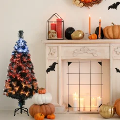 Hot National Tree Company 4 ft. Halloween Pre-Lit Black Tree with Fiber Optic, Candy Corn LED Light