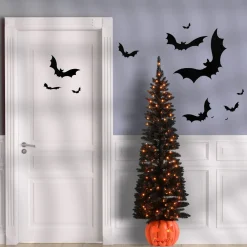 New National Tree Company 6 ft Halloween Pre-Lit Black Tree with LED Lights, Pumpkin Base