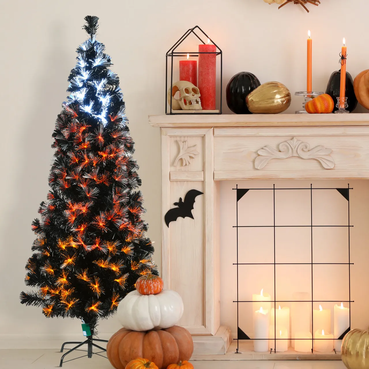 Outlet National Tree Company 6 ft. Halloween Pre-Lit Black Tree with Fiber Optic, Candy Corn LED Lights