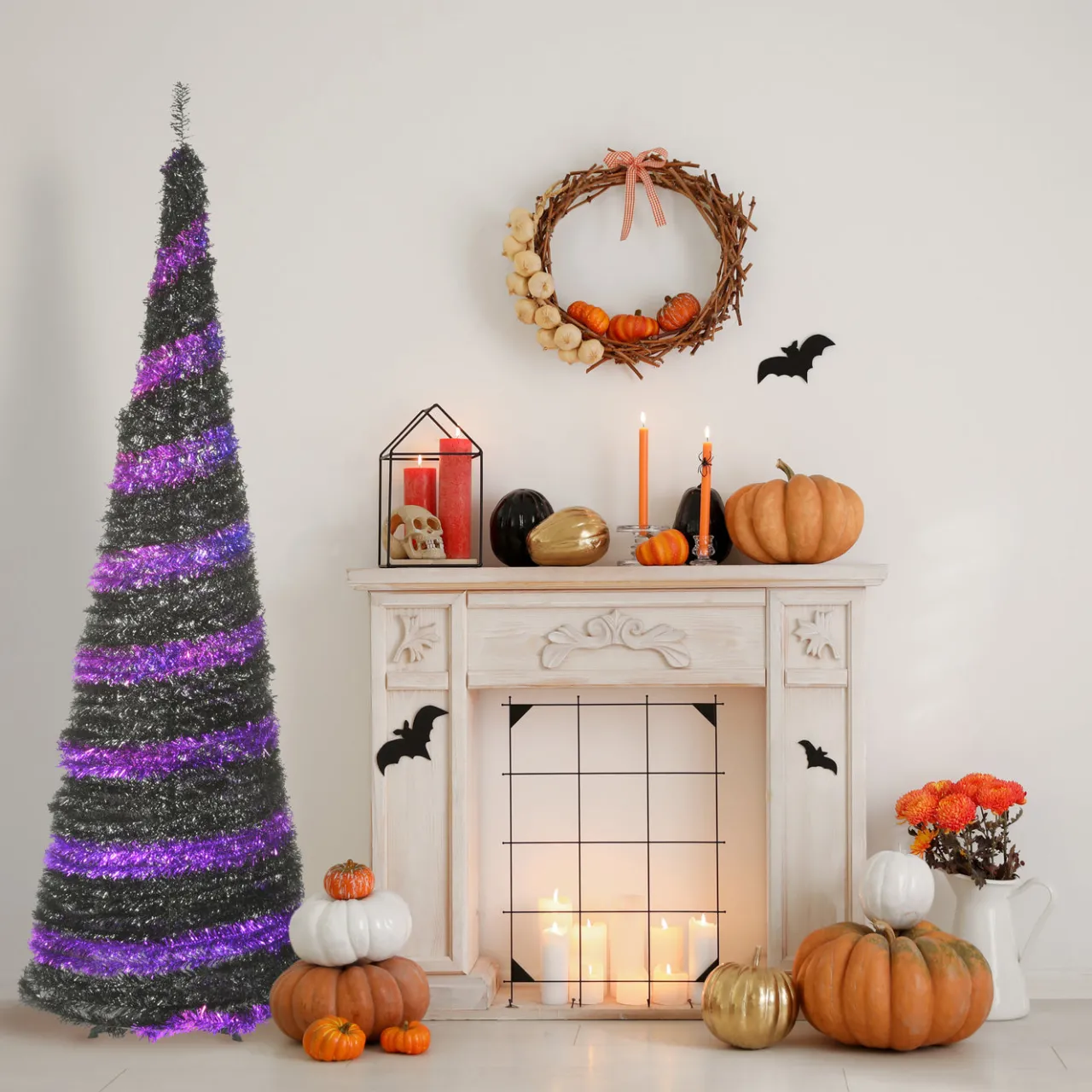 Best National Tree Company 7.5 ft. Halloween Pre-Lit Black Tree with LED Lights