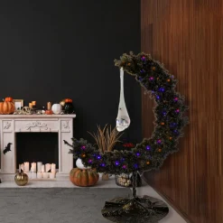 Clearance National Tree Company 6 ft. Halloween Pre-Lit Moon Shaped Tree Decoration with LED Lights