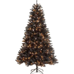 National Tree Company 7.5 ft. Halloween Pre-Lit North Valley Spruce Full Black Tree with White Lights