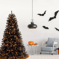 National Tree Company 7.5 ft. Halloween Pre-Lit North Valley Spruce Full Black Tree with White Lights