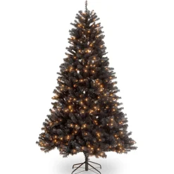 National Tree Company 6. ft. Halloween Pre-Lit North Valley Spruce Full Black Tree with White Lights