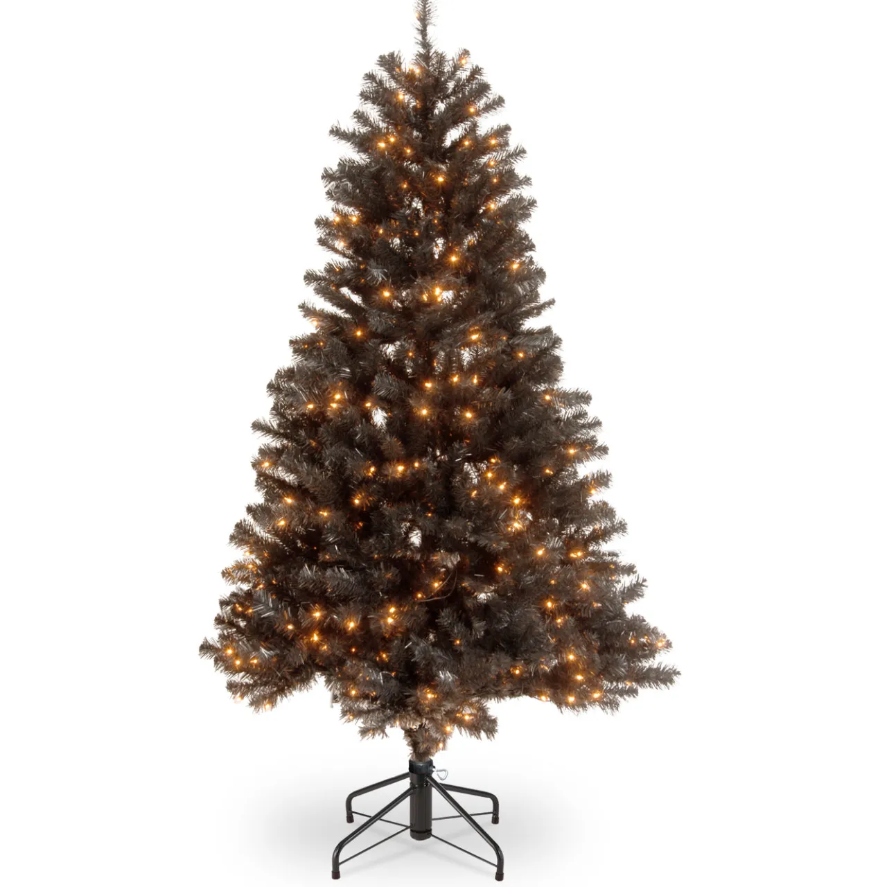New National Tree Company 4.5 ft. Halloween Pre-Lit North Valley Spruce Full Black Christmas Tree with White Lights