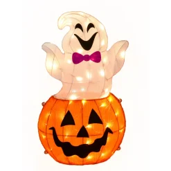 Best National Tree Company 2 ft. Halloween Pre-Lit Pumpkin and Ghost Lawn Decoration with LED Lights