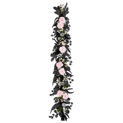 New National Tree Company 6 ft. Halloween Pretty Morbid Pink Carnation Wreath with Silver Pumpkins