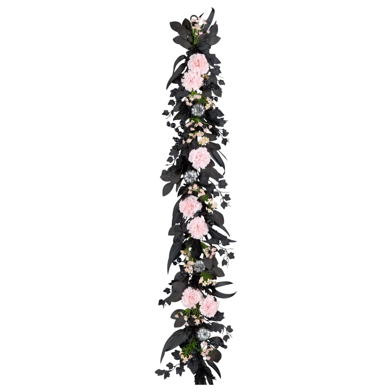 New National Tree Company 6 ft. Halloween Pretty Morbid Pink Carnation Wreath with Silver Pumpkins