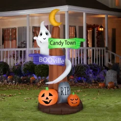 Best National Tree Company 8 ft. Halloween Signpost and Ghost Inflatable Decoration