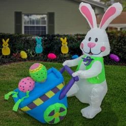 Best National Tree Company 4 ft. Inflatable Easter Bunny with Wheelbarrow Decoration