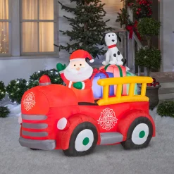 Hot National Tree Company 6 ft. Inflatable Santa in Vintage Firetruck with LED Lights