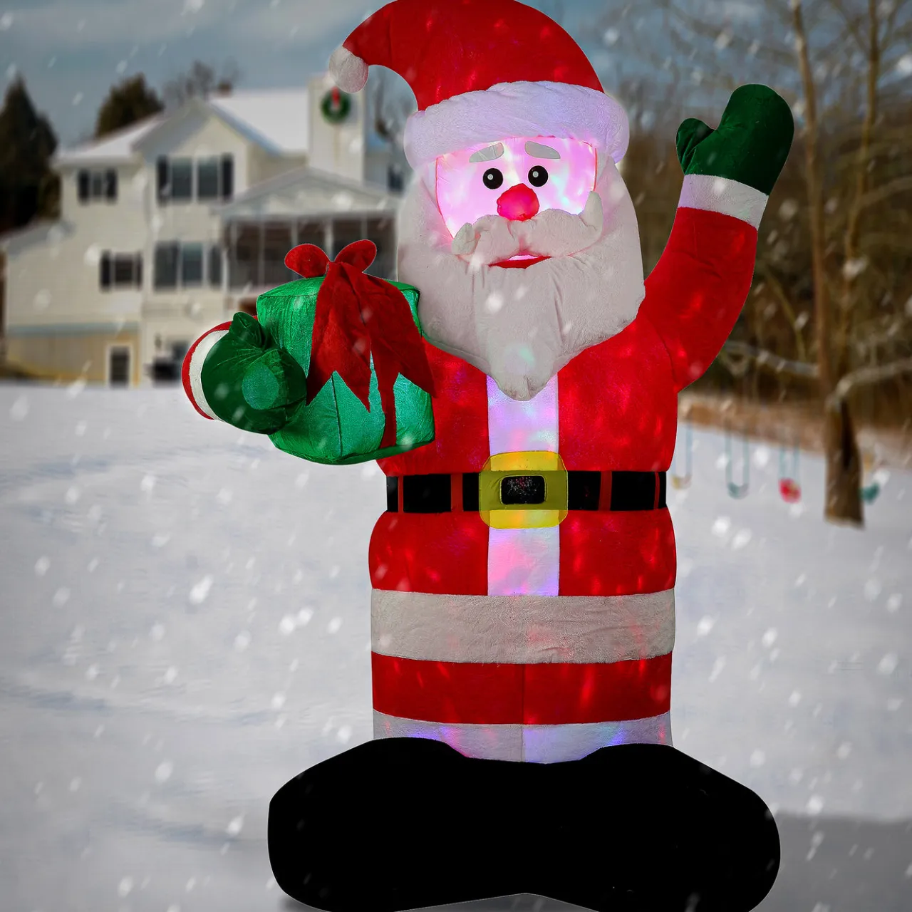 Clearance National Tree Company 8 ft. Inflatable Santa with Gift with LED Lights