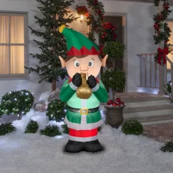 Hot National Tree Company 6 ft. Inflatable Trumpet Playing Elf with LED Lights