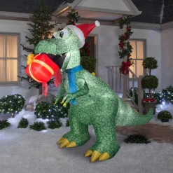 Best National Tree Company 9.5 ft. Inflatable Tyrannosaurus Rex with Gift and LED Lights