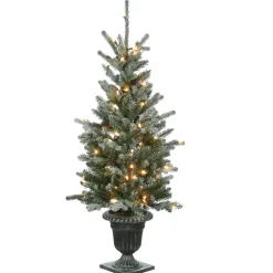 New National Tree Company 4 ft. Pre-Lit Snowy Morgan Spruce Tree with Clear Lights