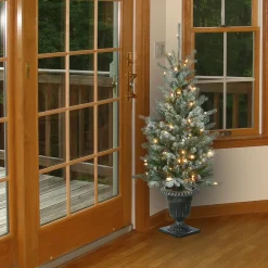 New National Tree Company 4 ft. Pre-Lit Snowy Morgan Spruce Tree with Clear Lights