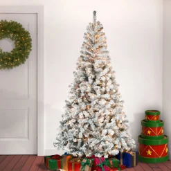 Hot National Tree Company 7.5 ft. Pre-Lit Acacia Flocked Tree with Clear Lights