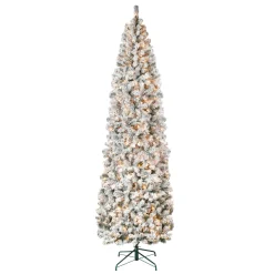 National Tree Company 9 ft. Pre-Lit Acacia Flocked Slim Tree with Clear Lights