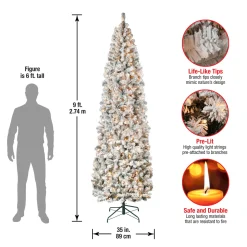 National Tree Company 9 ft. Pre-Lit Acacia Flocked Slim Tree with Clear Lights