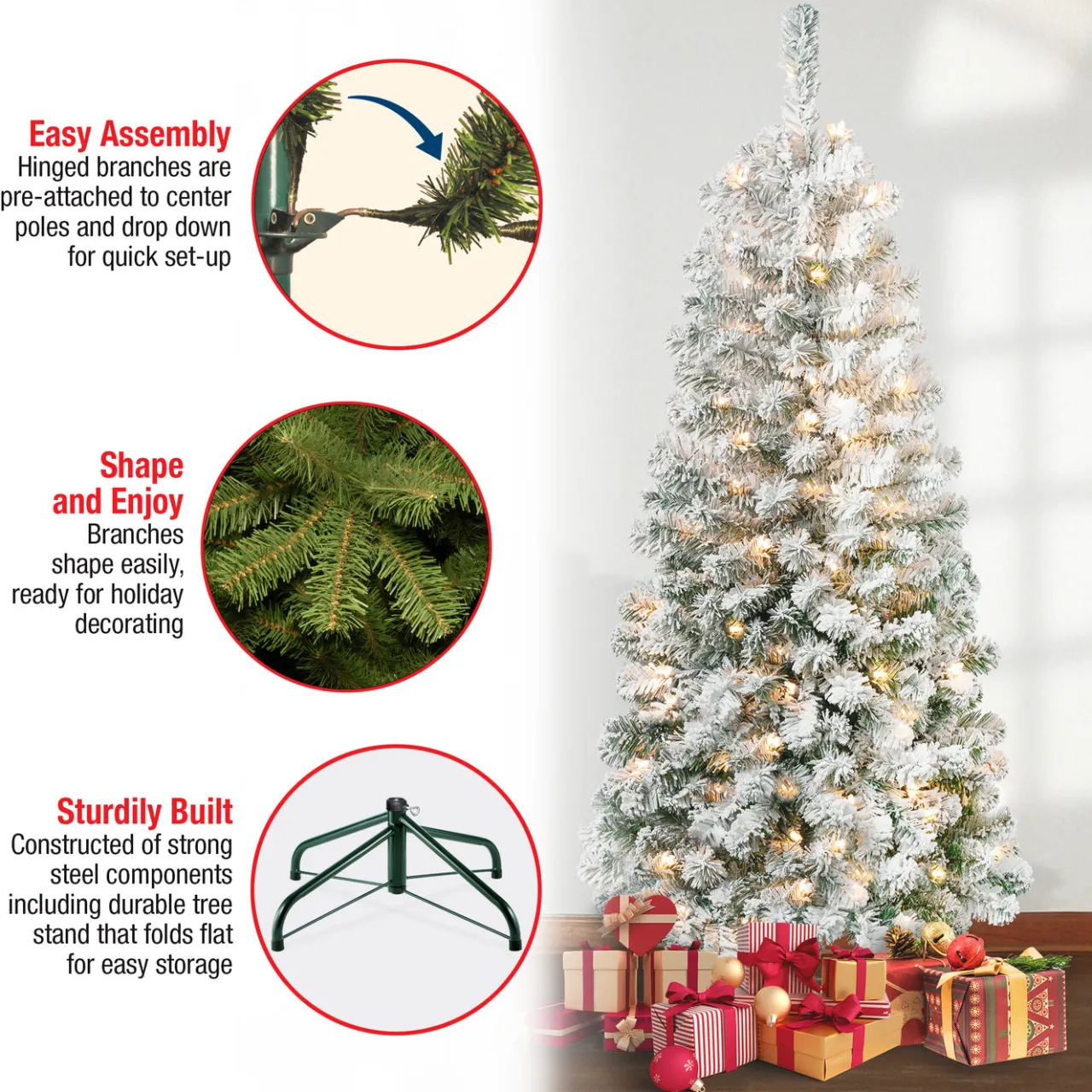 Online National Tree Company 6 ft. Pre-Lit Acacia Medium Flocked Tree with Clear Lights