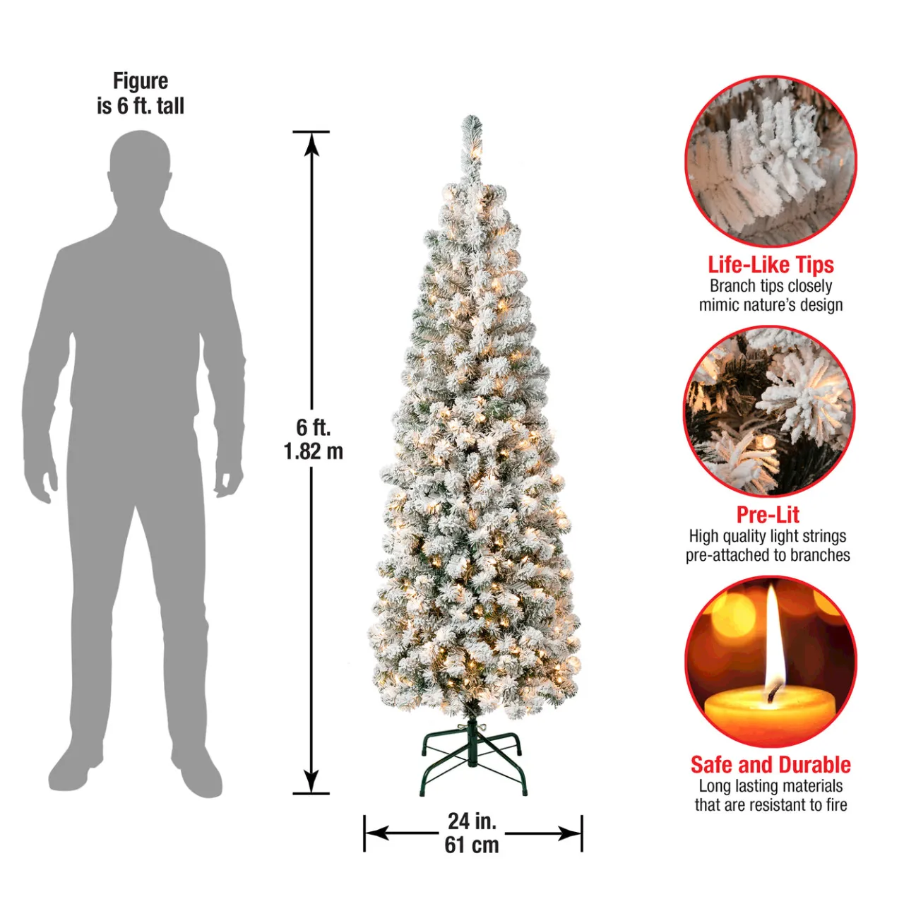Hot National Tree Company 6 ft. Pre-Lit Acacia Pencil Slim Flocked Tree with Clear Lights