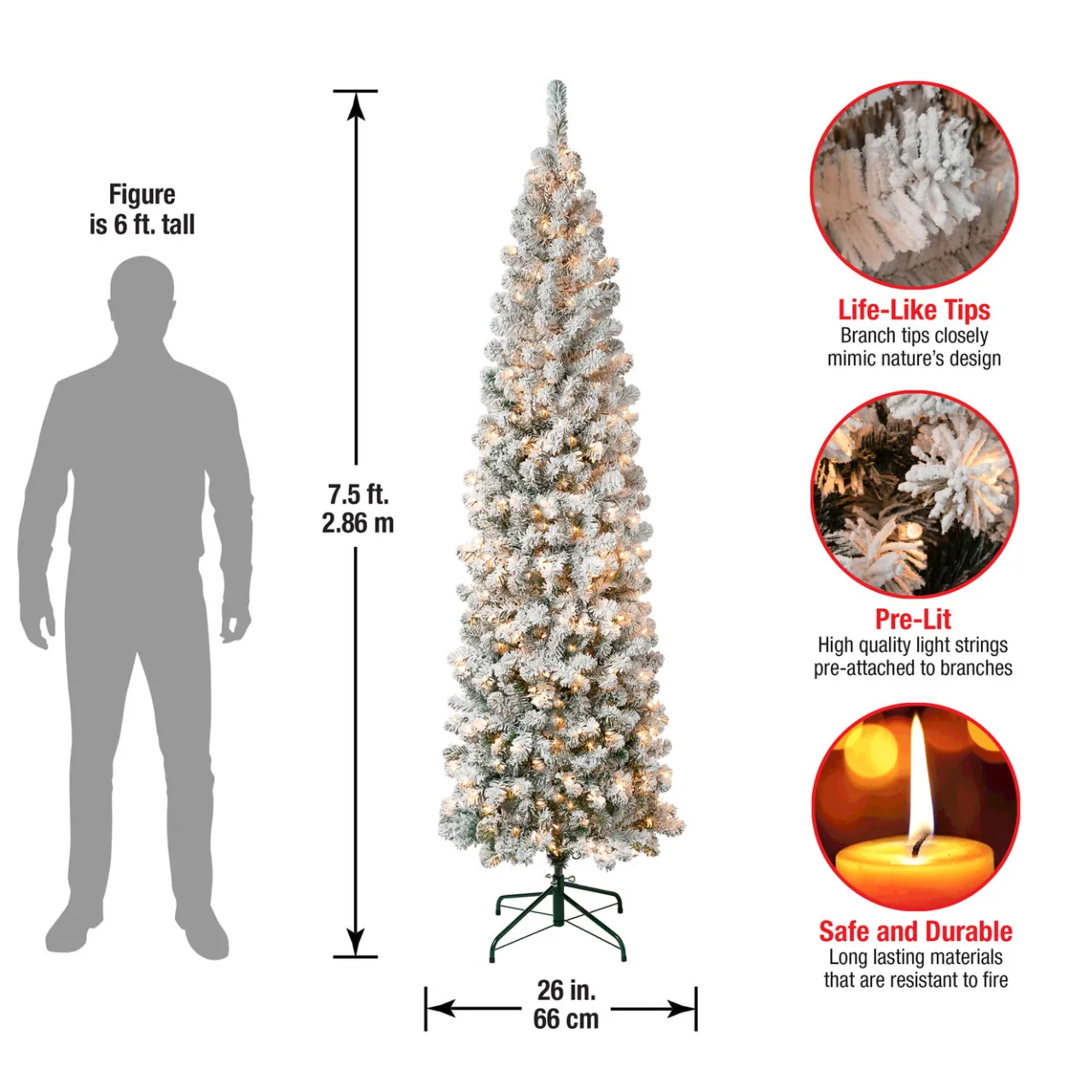 National Tree Company 7.5 ft. Pre-Lit Acacia Pencil Slim Flocked Tree with Clear Lights