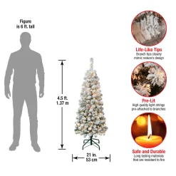 Hot National Tree Company 4.5 ft. Pre-Lit Acacia Pencil Slim Flocked Tree with Clear Lights
